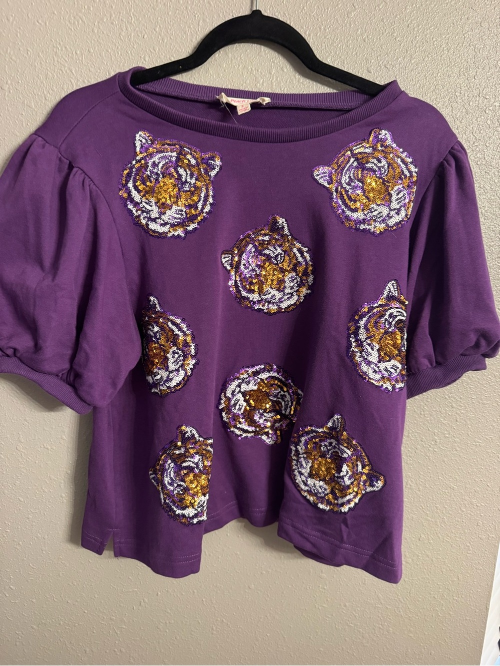 Purple Tiger Embroidered Women's Top and Matching Shorts by Peach Love Size S